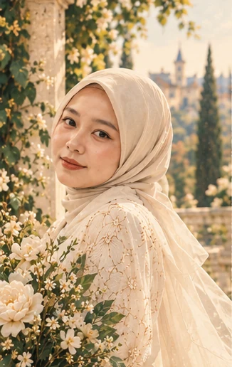 Portrait Puteri dalam balutan ivory di taman botani Mediterania